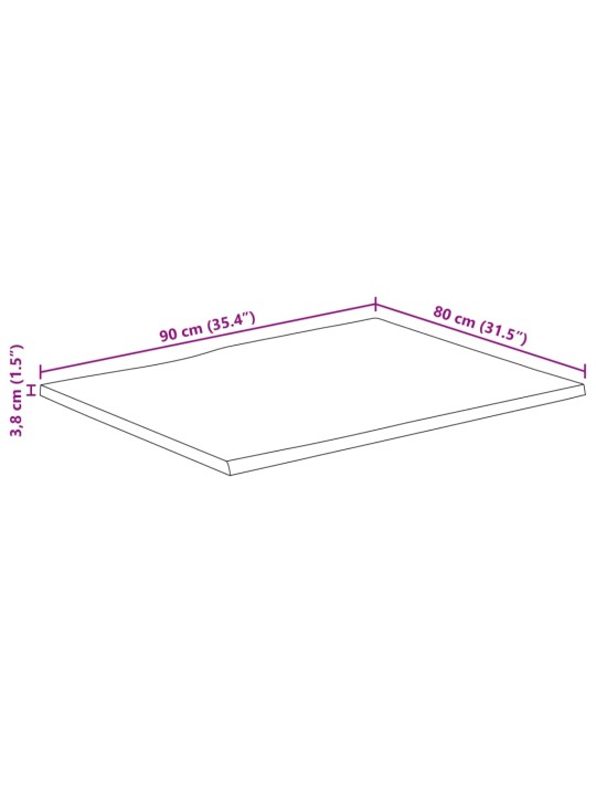 Pöytälevy 90x80x3,8 cm suorakaide täysi akasiapuu elävä reuna