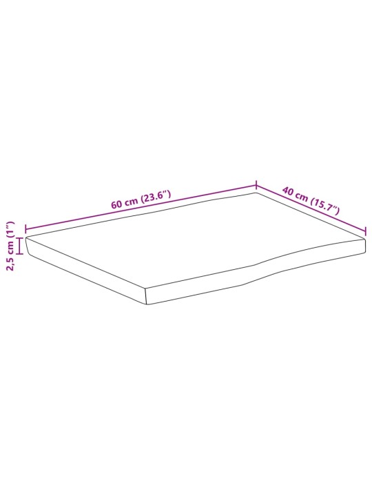 Pöytälevy elävä reuna 60x40x2,5 cm täysi karkea mangopuu