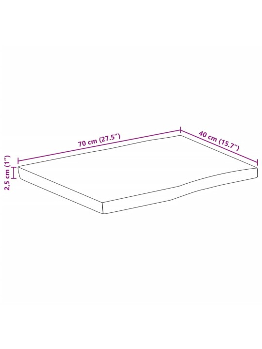 Pöytälevy elävä reuna 70x40x2,5 cm täysi karkea mangopuu