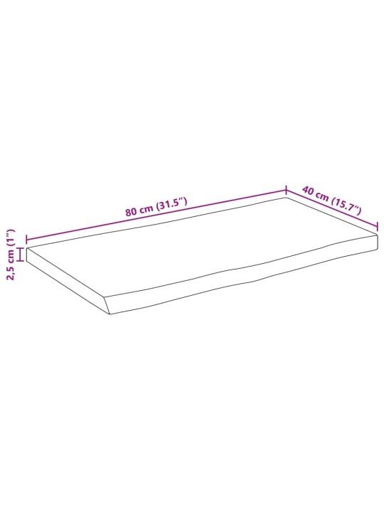 Pöytälevy elävä reuna 80x40x2,5 cm täysi karkea mangopuu