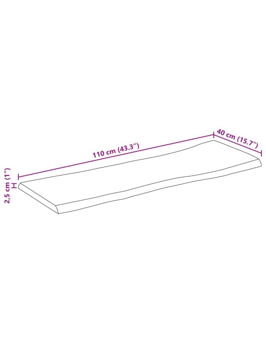 Pöytälevy elävä reuna 110x40x2,5 cm täysi karkea mangopuu