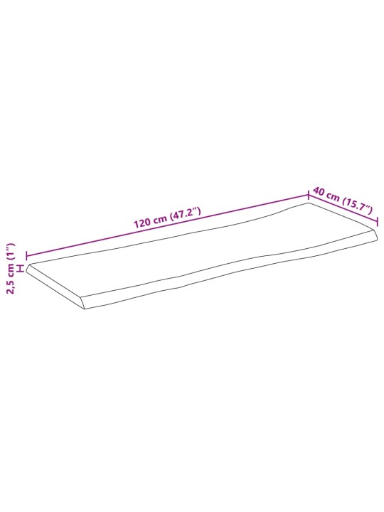 Pöytälevy elävä reuna 120x40x2,5 cm täysi karkea mangopuu