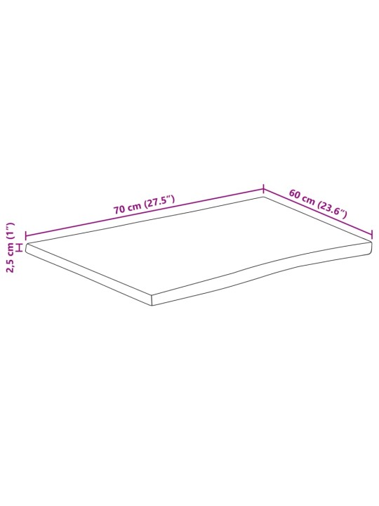 Pöytälevy elävä reuna 70x60x2,5 cm täysi karkea mangopuu