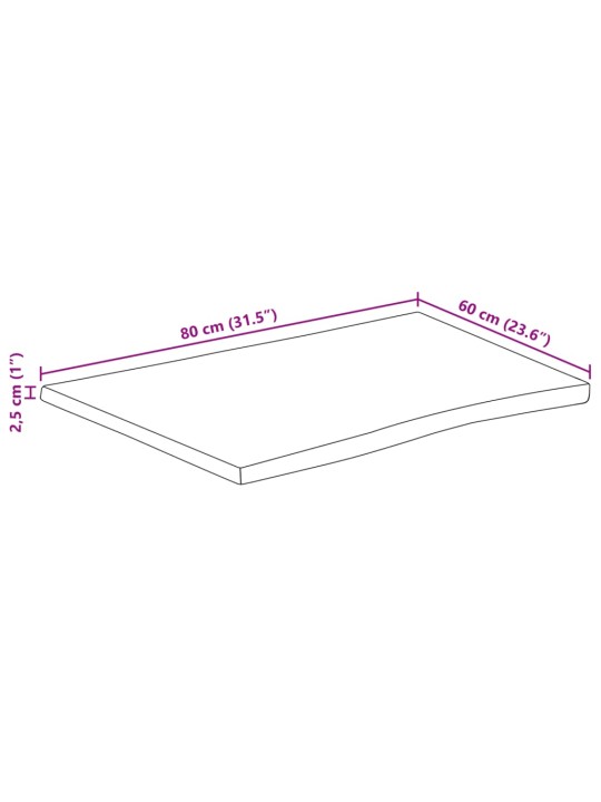 Pöytälevy elävä reuna 80x60x2,5 cm täysi karkea mangopuu