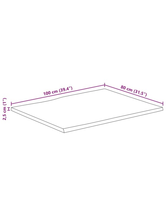 Pöytälevy elävä reuna 100x80x2,5 cm täysi karkea mangopuu