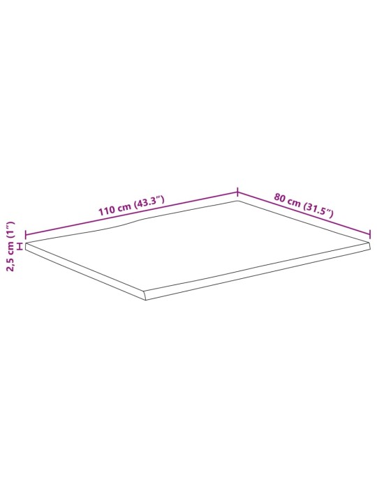 Pöytälevy elävä reuna 110x80x2,5 cm täysi karkea mangopuu