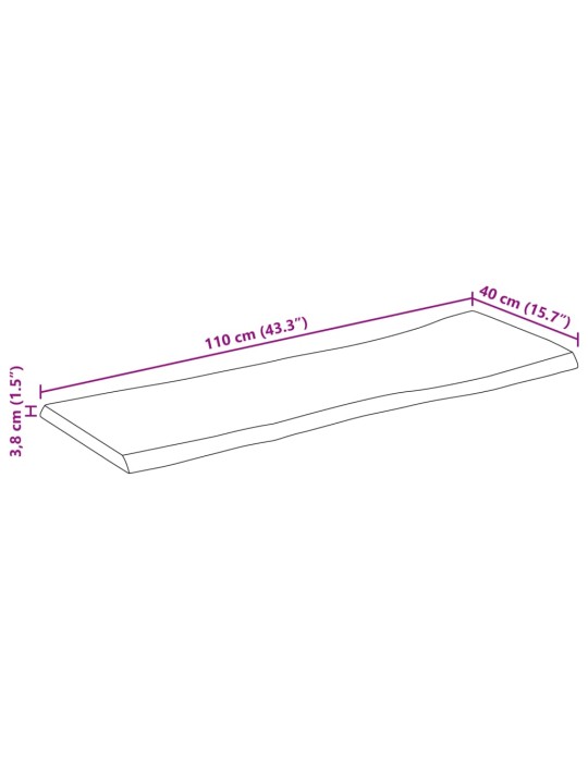 Pöytälevy elävä reuna 110x40x3,8 cm täysi karkea mangopuu