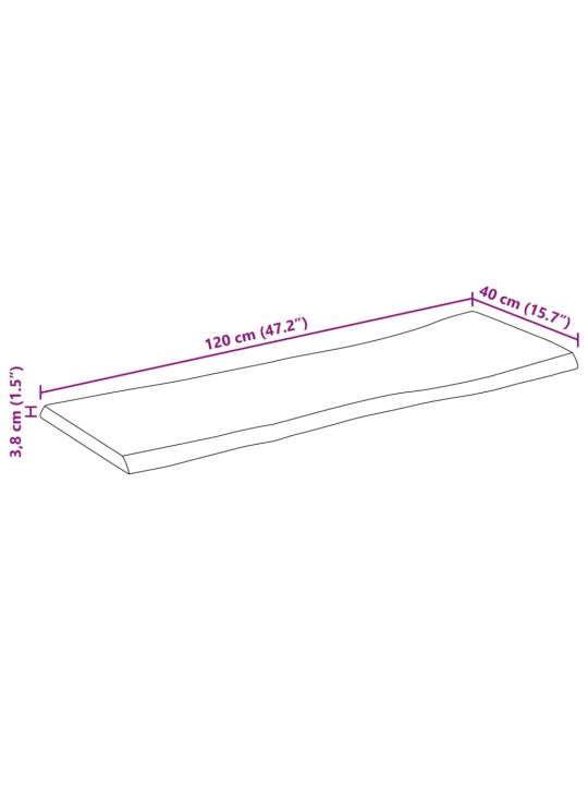 Pöytälevy elävä reuna 120x40x3,8 cm täysi karkea mangopuu