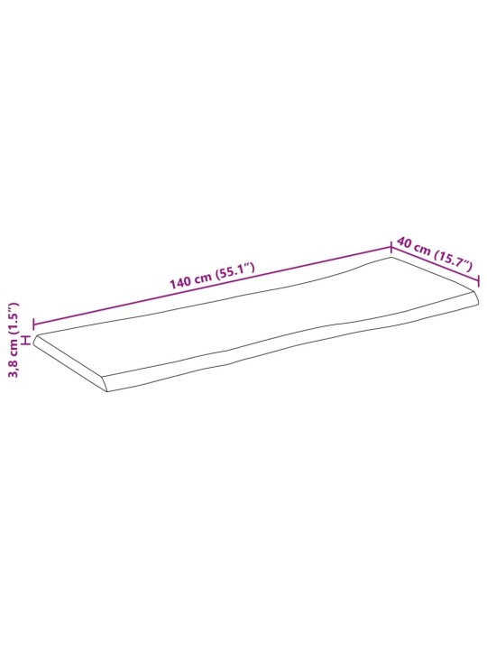 Pöytälevy elävä reuna 140x40x3,8 cm täysi karkea mangopuu