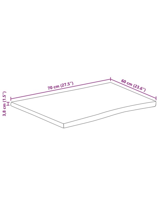 Pöytälevy elävä reuna 70x60x3,8 cm täysi karkea mangopuu