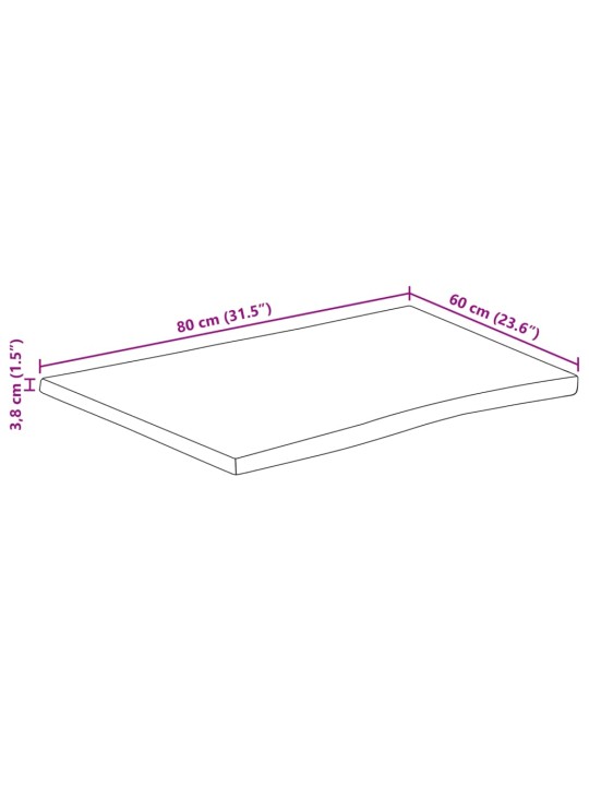 Pöytälevy elävä reuna 80x60x3,8 cm täysi karkea mangopuu