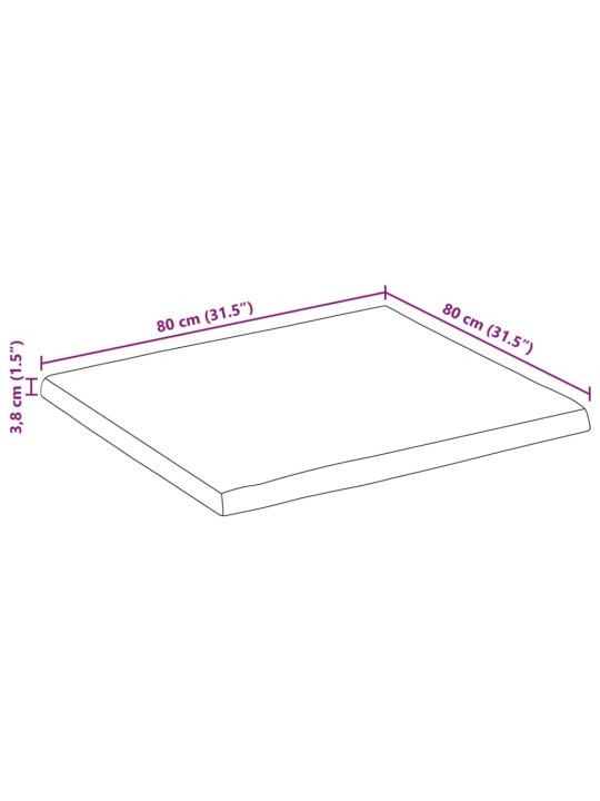 Pöytälevy elävä reuna 80x80x3,8 cm täysi karkea mangopuu