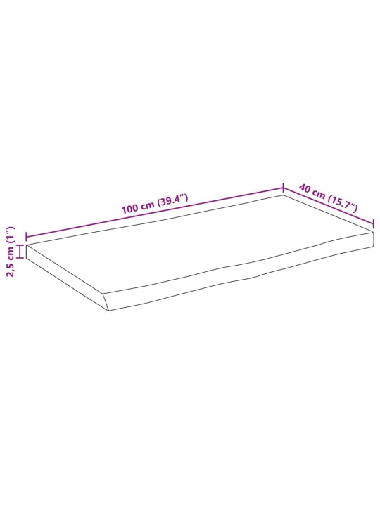 Pöytälevy 100x40x2,5 cm elävä reuna täysi mangopuu