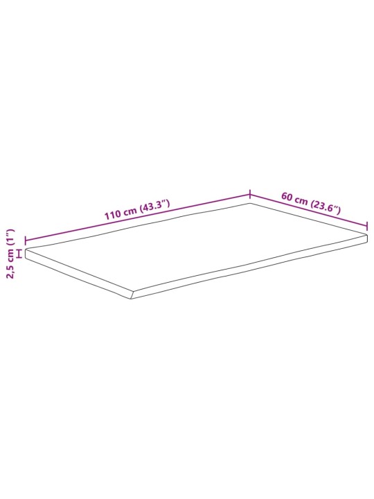 Pöytälevy 110x60x2,5 cm elävä reuna täysi mangopuu