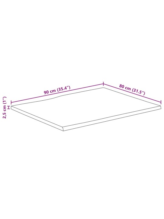 Pöytälevy 90x80x2,5 cm elävä reuna täysi mangopuu