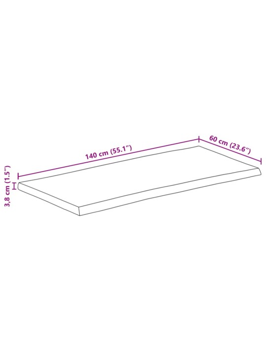 Pöytälevy 140x60x3,8 cm elävä reuna täysi mangopuu
