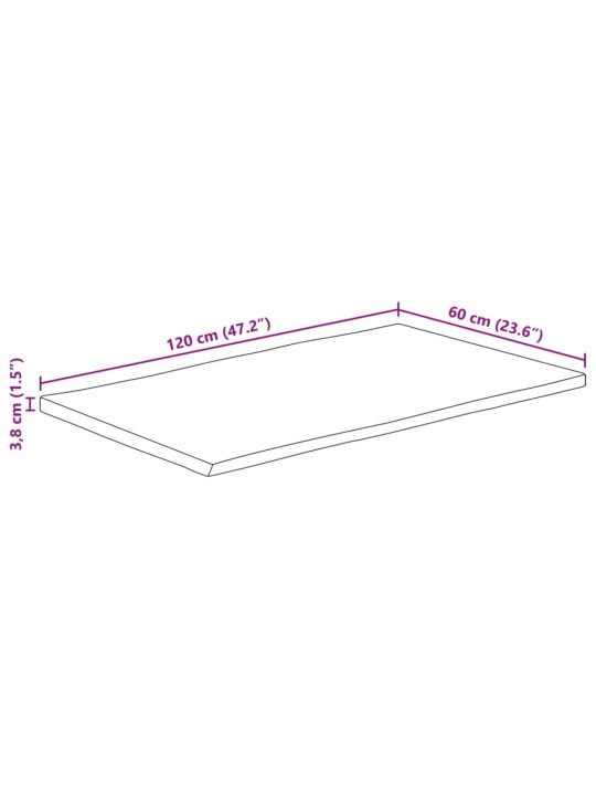 Pöytälevy 120x60x3,8 cm elävä reuna täysi mangopuu