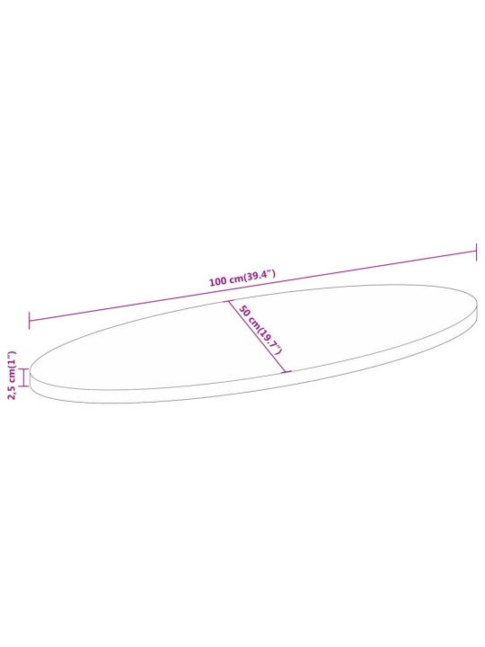 Pöytälevy 100x50x2,5 cm ovaali täysi akasiapuu