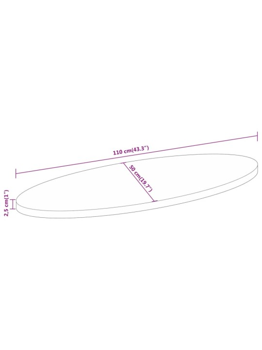 Pöytälevy 110x50x2,5 cm ovaali täysi akasiapuu