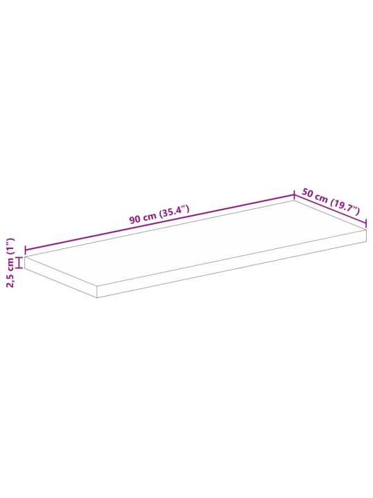 Pöytälevy 90x50x2,5 cm suorakaide kierrätetty täyspuu