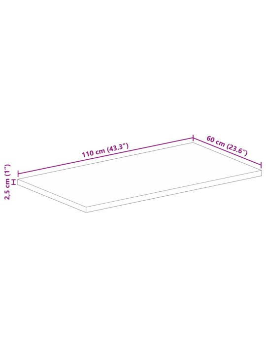 Pöytälevy 110x60x2,5 cm suorakaide kierrätetty täyspuu