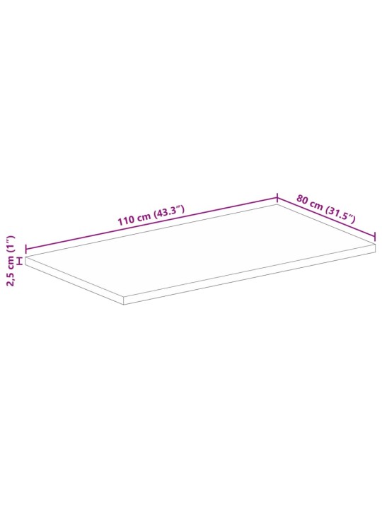 Pöytälevy 110x80x2,5 cm suorakaide kierrätetty täyspuu