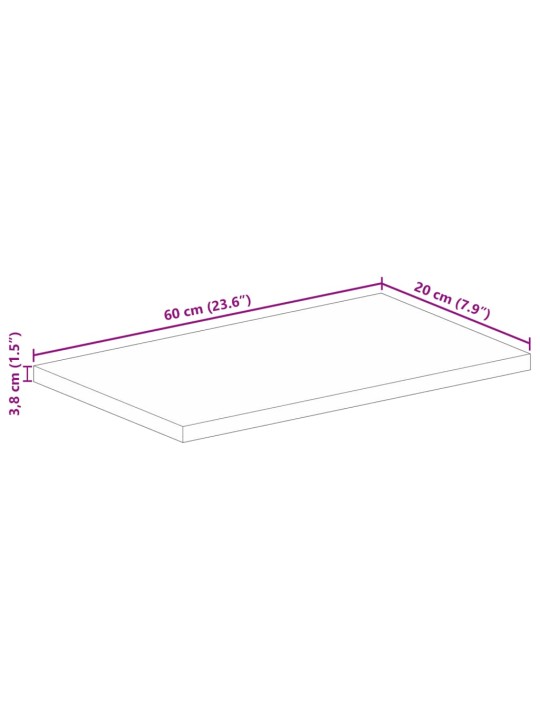 Pöytälevy 60x20x3,8 cm suorakaide kierrätetty täyspuu