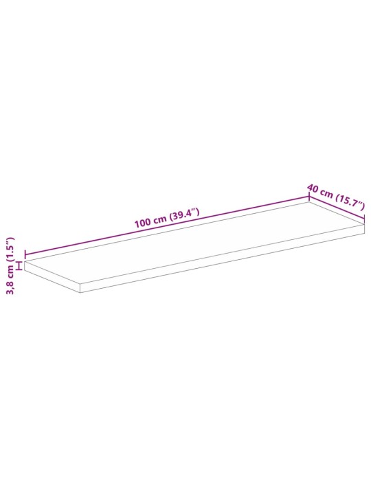 Pöytälevy 100x40x3,8 cm suorakaide kierrätetty täyspuu