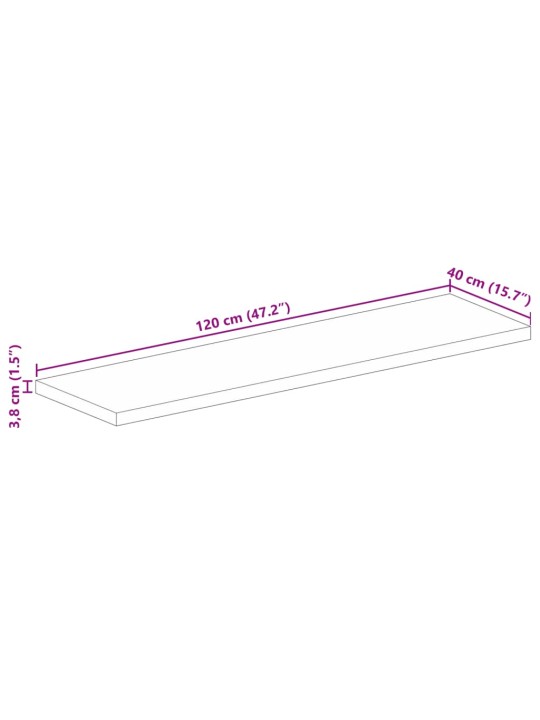 Pöytälevy 120x40x3,8 cm suorakaide kierrätetty täyspuu