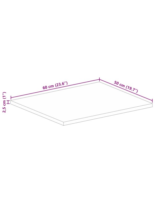 Vidaxl pöytälevy 60x50x2,5 cm suorakaide kierrätetty täyspuu