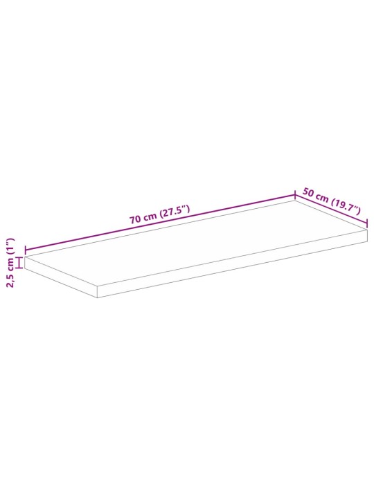 Pöytälevy 70x50x2,5 cm suorakaide kierrätetty täyspuu