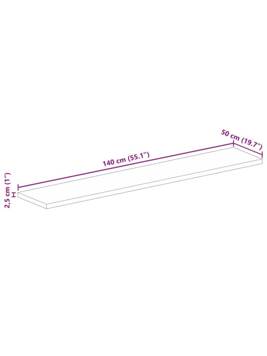 Vidaxl pöytälevy 140x50x2,5 cm suorakaide kierrätetty täyspuu