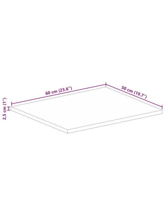 Pöytälevy 60x50x2,5 cm suorakaide karkea täysi mangopuu