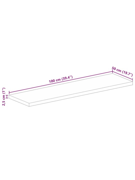 Pöytälevy 100x50x2,5 cm suorakaide karkea täysi mangopuu