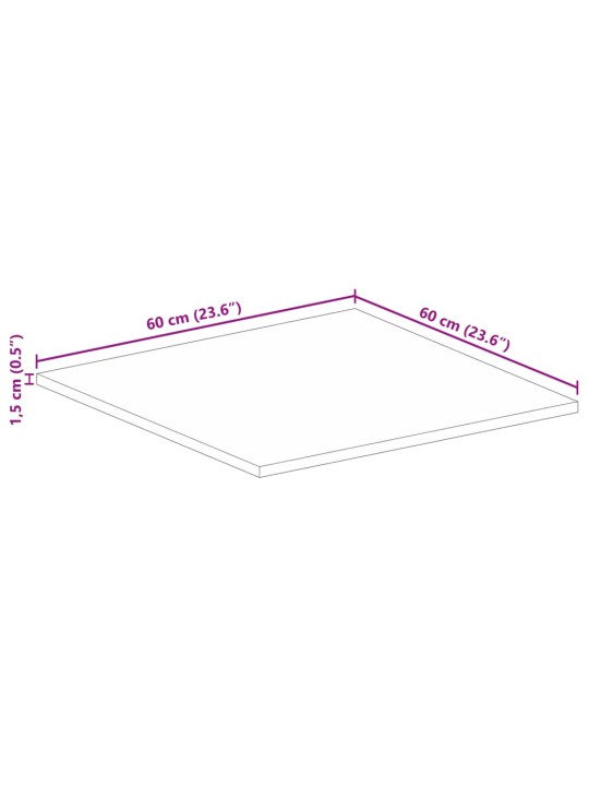 Pöytälevy 60x60x1,5 cm neliö karkea täysi mangopuu