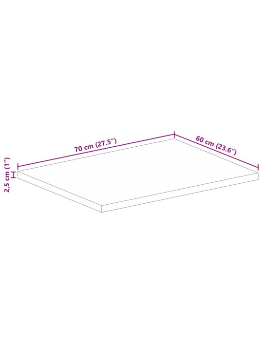 Pöytälevy 70x60x2,5 cm suorakaide karkea täysi mangopuu