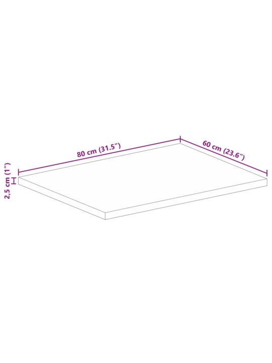 Pöytälevy 80x60x2,5 cm suorakaide karkea täysi mangopuu