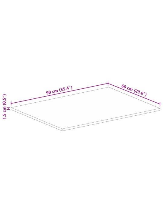 Pöytälevy 90x60x1,5 cm suorakaide karkea täysi mangopuu