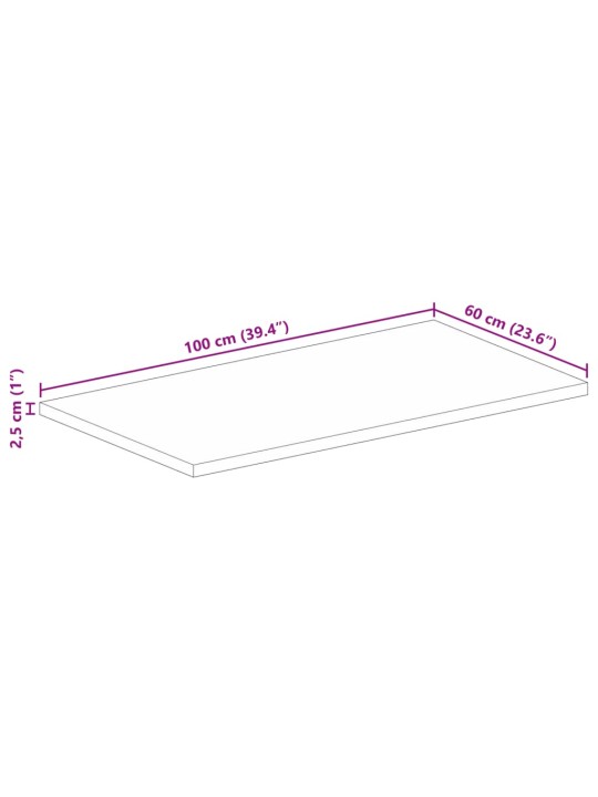 Pöytälevy 100x60x2,5 cm suorakaide karkea täysi mangopuu