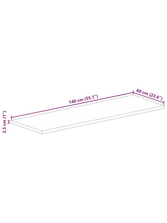 Pöytälevy 140x60x2,5 cm suorakaide karkea täysi mangopuu