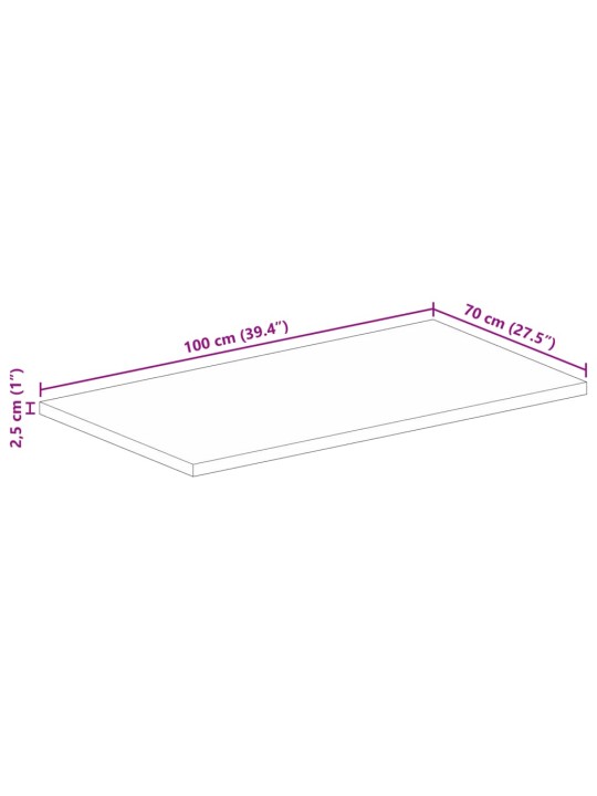 Pöytälevy 100x70x2,5 cm suorakaide karkea täysi mangopuu