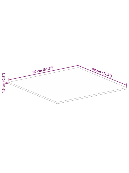 Pöytälevy 80x80x1,5 cm neliö karkea täysi mangopuu