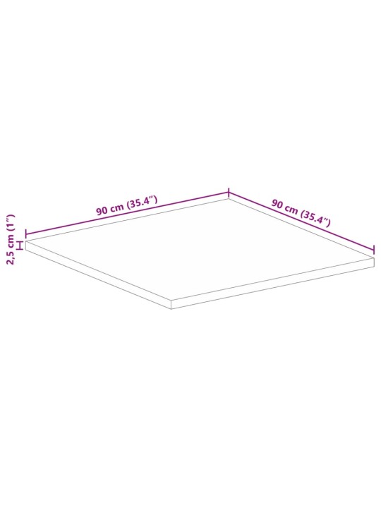 Pöytälevy 90x90x2,5 cm neliö karkea täysi mangopuu