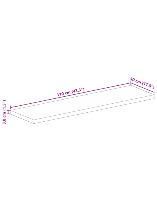 Pöytälevy 110x30x3,8 cm suorakaide karkea täysi mangopuu