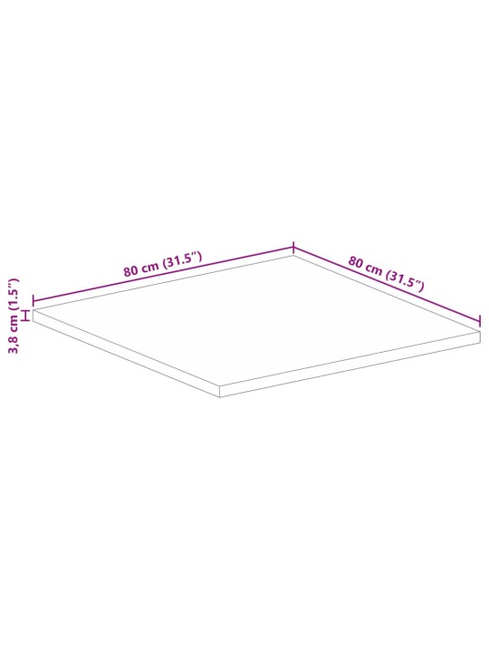 Pöytälevy 80x80x3,8cm neliönmuotoinen massiivipuu, karkea mango