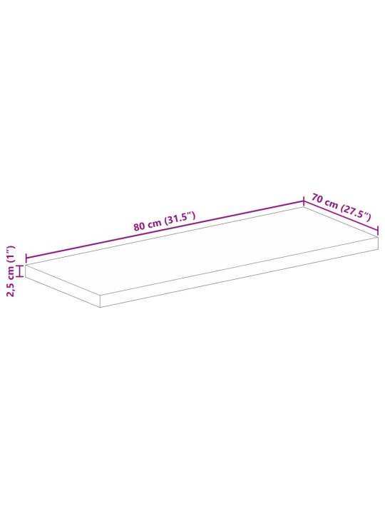 Pöytälevy 80x70x2,5 cm suorakaide karkea täysi mangopuu