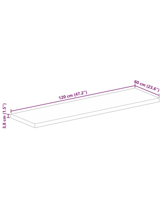 Vidaxl pöytälevy 120x60x3,8 cm suorakaide täysi mangopuu