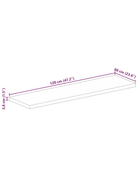 Vidaxl pöytälevy 120x60x3,8 cm suorakaide täysi mangopuu