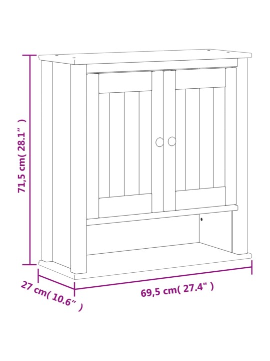 Kylpyhuoneen seinäkaappi BERG valk. 69,5x27x71,5 cm täysi mänty