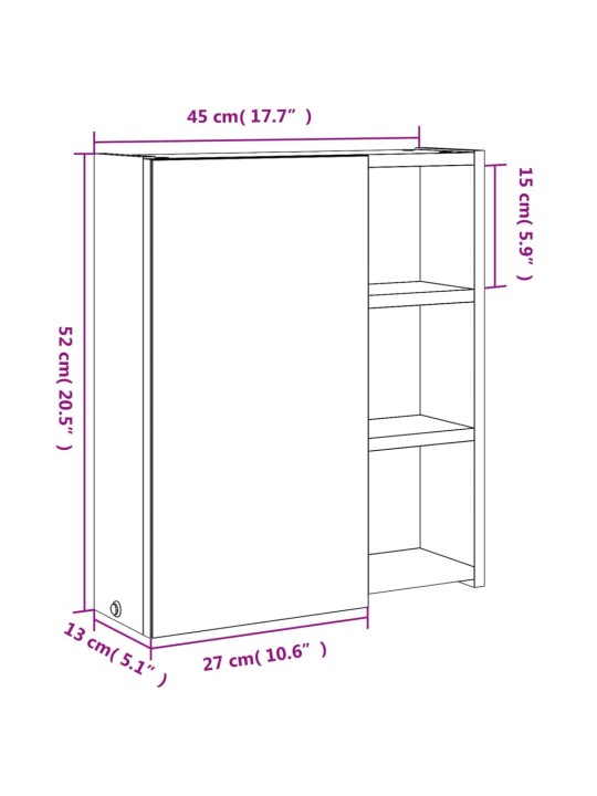 Kylpyhuoneen peilikaappi LED-valolla harmaa 45x13x52 cm